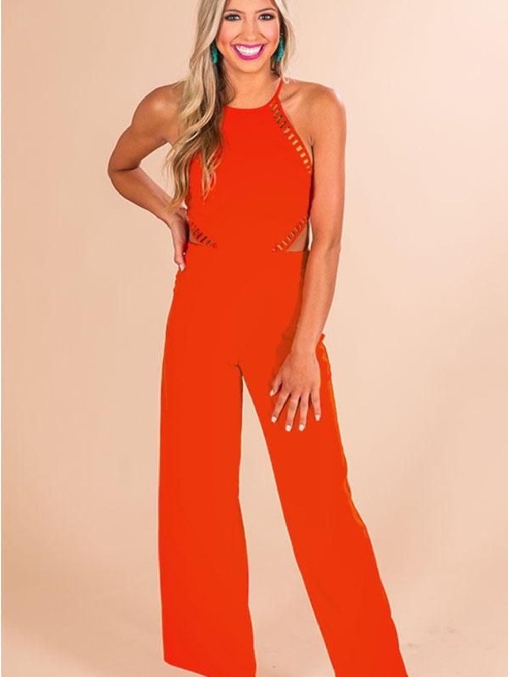 DO+BE Orange Halter Cutout Wide-Leg Jumpsuit